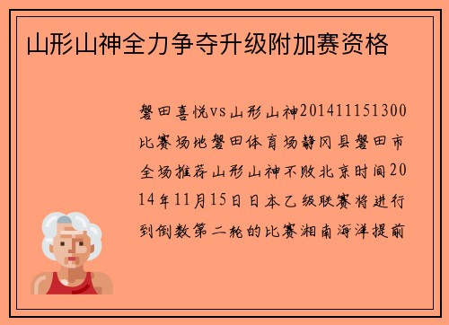 山形山神全力争夺升级附加赛资格